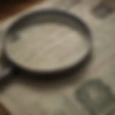 A close-up view of the valuation process with a magnifying glass on a stock certificate