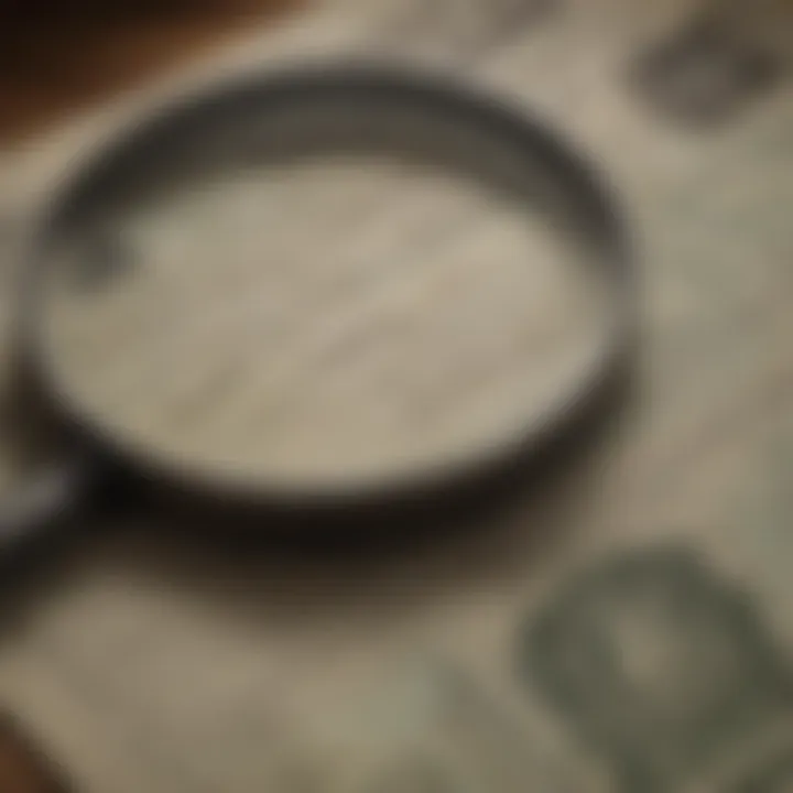 A close-up view of the valuation process with a magnifying glass on a stock certificate