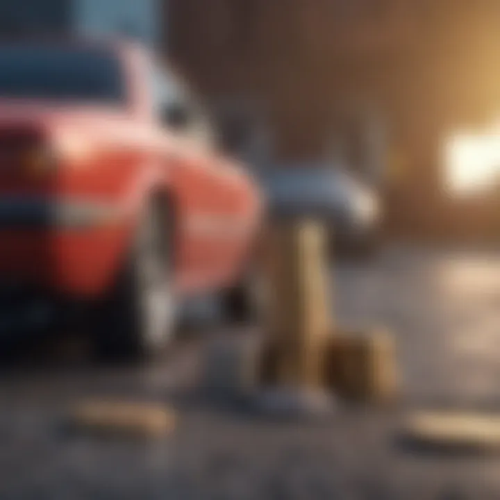 A stack of coins next to a car symbolizing financial benefits