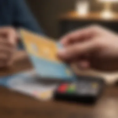 A person reviewing financial statements with a credit card in hand