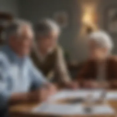 An elderly couple discussing their insurance needs with a financial advisor