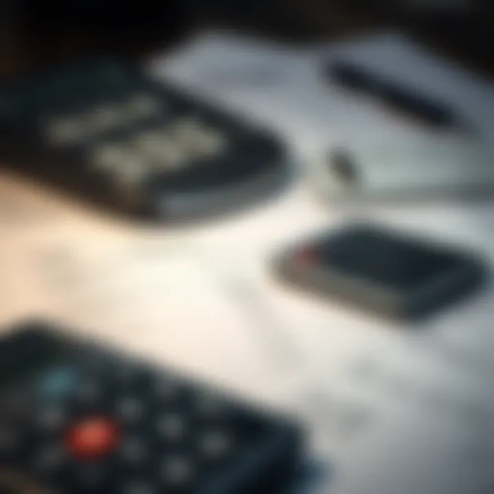 A calculator and financial documents laid out, indicating the calculation of loan terms.