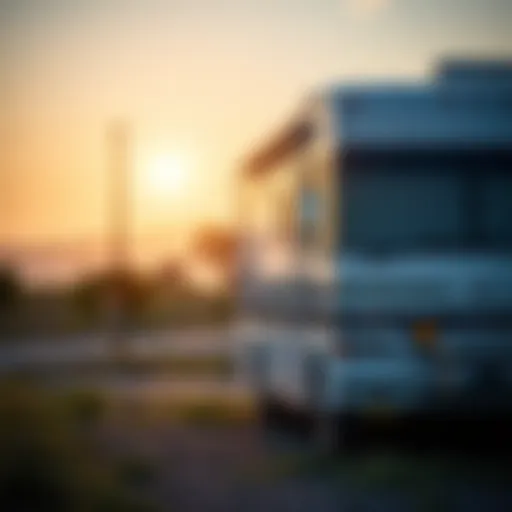 A scenic view of an RV parked in a serene setting, symbolizing freedom and adventure.