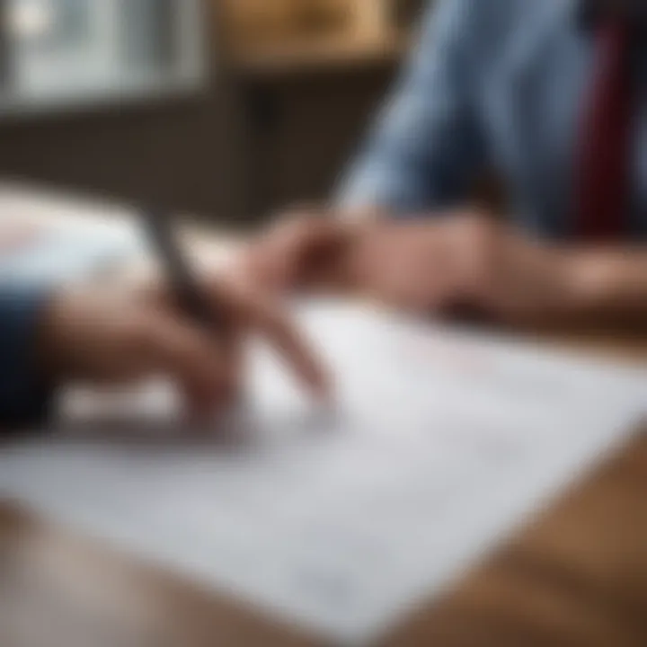 A close-up of a business owner reviewing financial documents.