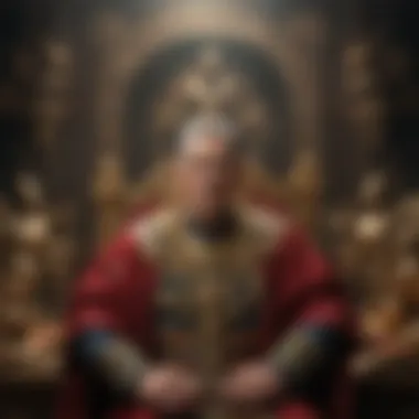 Ancient Emperor's Wealth A regal portrait of an ancient emperor surrounded by symbols of wealth and power