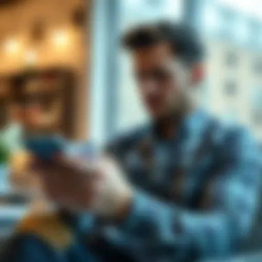 Reviewing Finances Digitally An illustration showing a person reviewing their finances on a mobile device