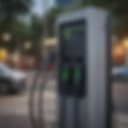 Detailed view of an EV charging station with pricing display