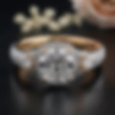 Close-up of a sparkling engagement ring with a luxurious setting