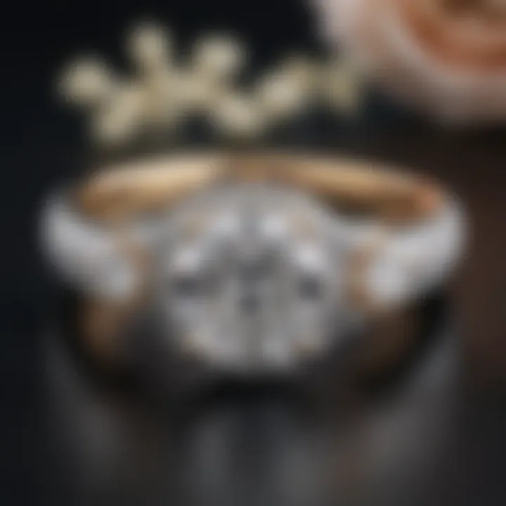 Close-up of a sparkling engagement ring with a luxurious setting