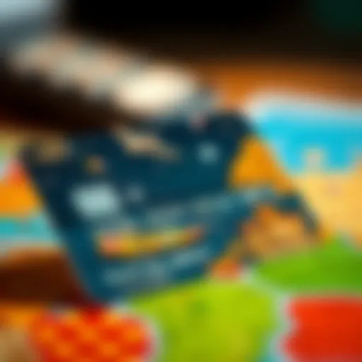 Close-up view of a travel credit card with unique designs