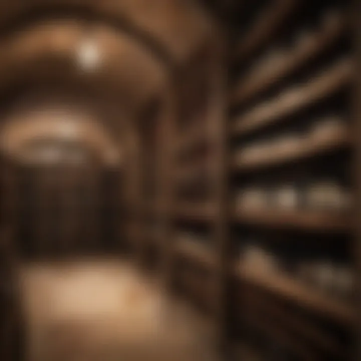 A close-up view of a wine cellar showcasing an impressive collection of bottles